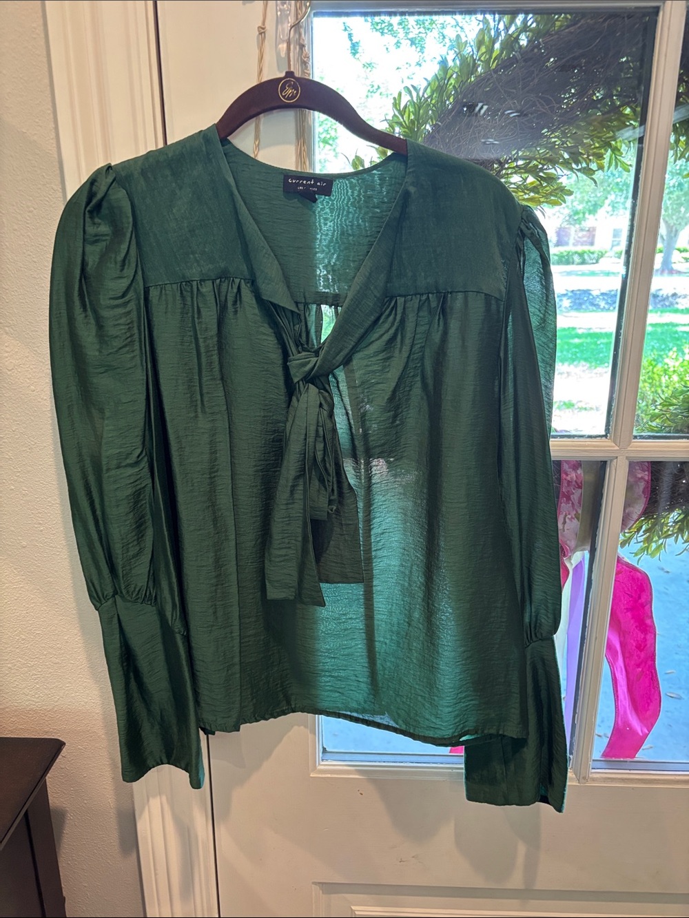 Current Air Emerald Green Tie-Neck Blouse